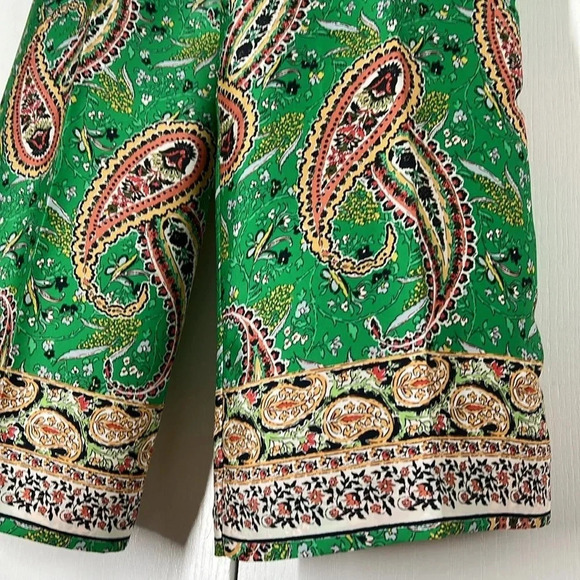Zara High Waisted Wide Leg Bohemian Paisley Print Pants Green Multicolor Size L - Picture 10 of 13